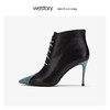 westory牛蛇皮拼接细高跟短靴女系带侧拉链冬新款80551 商品缩略图2