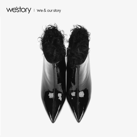westory2018年冬季新款皮面靴子尖头短筒女靴高跟鞋W284S80991 商品图2