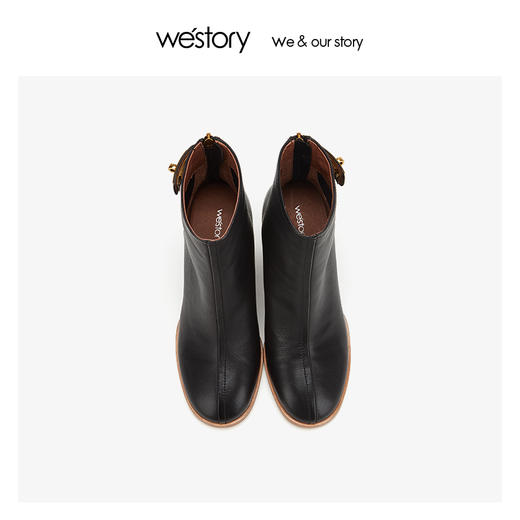 westory粗跟时尚短靴女真皮圆头高跟鞋 2019年冬季新品W29DS80381 商品图1