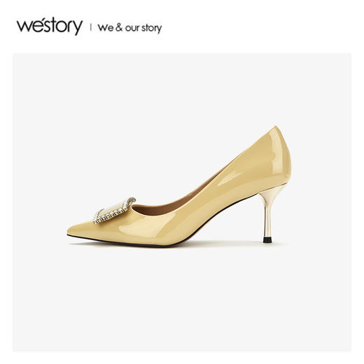 westory2020春季新品水钻中式尖头方扣高跟鞋女细跟W20AE51441 商品图3