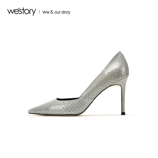 westory2019夏秋款新品蛇皮尖头高跟鞋女细跟西式婚鞋W29CE70202 商品图3