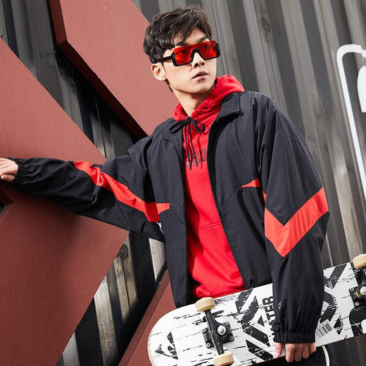 卡尔美春秋款运动外套男立领复古宽松蝙蝠袖风衣3683102 商品图2