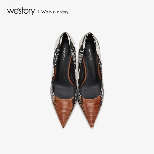 westory2020秋季新品蛇纹尖头高跟鞋女细跟优雅社交W29CE70151 商品图1