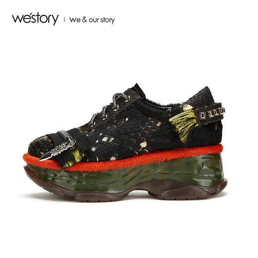 westory秋冬新款女厚底松糕老爹鞋撞色熊猫鞋运动鞋W29CM70621 商品图1