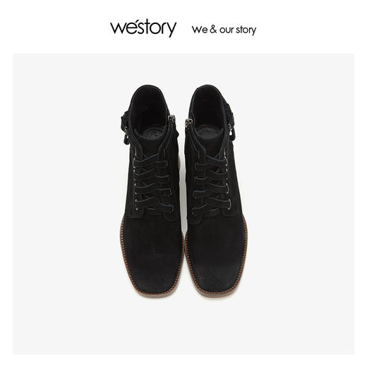 westory显瘦系带粗高跟时尚马订靴女靴 2019年冬季新款W29DS80501 商品图1