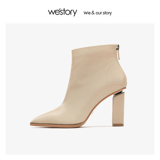 westory牛皮尖头粗跟时尚短靴女高跟鞋 2019年冬季新款W29DS80491 商品图0