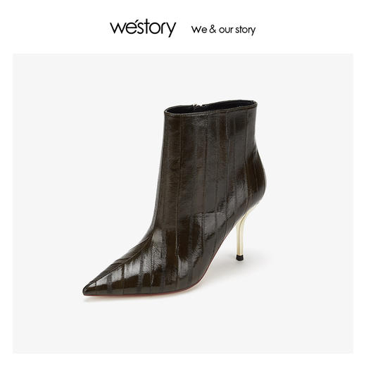 westory细酒杯超高跟时装短靴真皮气质女鞋2019冬新款W29DS80451 商品图3