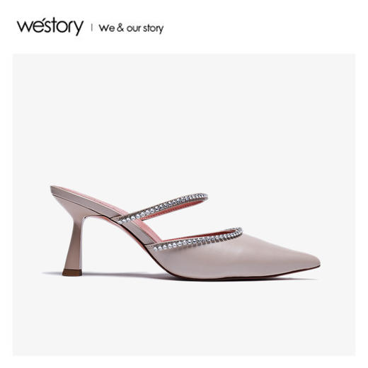 westory2020春季新款尖头钻链皮质凉拖鞋女细跟穆勒鞋W20AH51231 商品图4