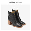 westory羊皮冬靴女2019秋冬新款粗跟短靴方头舒适百搭W29DS80261 商品缩略图3