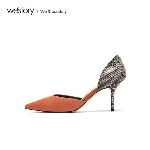 westory2019春夏金属色后跟浅口高跟鞋尖头气质单鞋女W29AH50231 商品图1