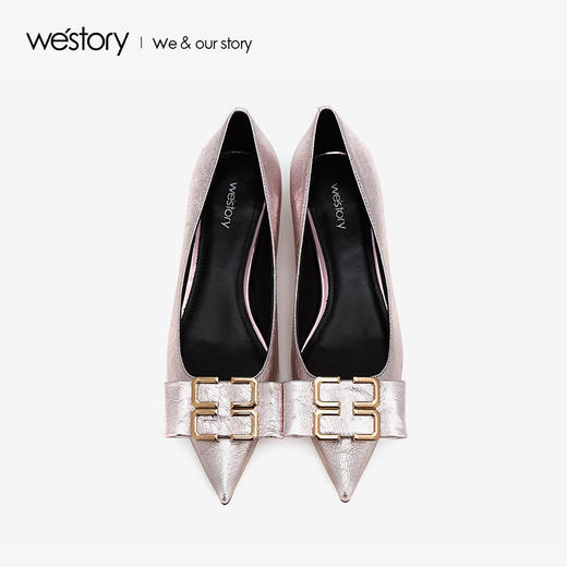 westory2019春季新款方形扣尖头平底西式婚鞋单鞋W29AE50671 商品图2