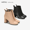 westory2018年新款皮面冬靴粗跟短靴圆头舒适女鞋W284S80771 商品缩略图3