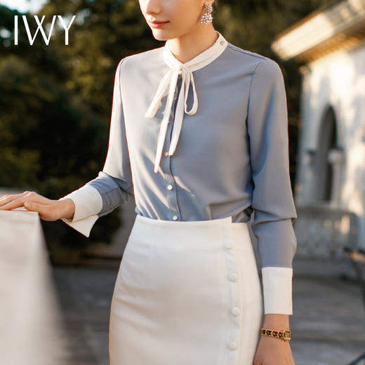 IWY/百搭深蓝色浅蓝色衬衫通勤外穿内搭衬衫 衬衣 B48 商品图5