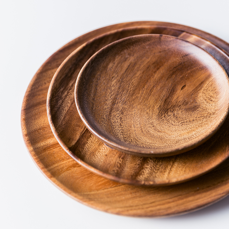 实木圆形托盘 水果盘宝宝吃饭餐盘相思木盘子