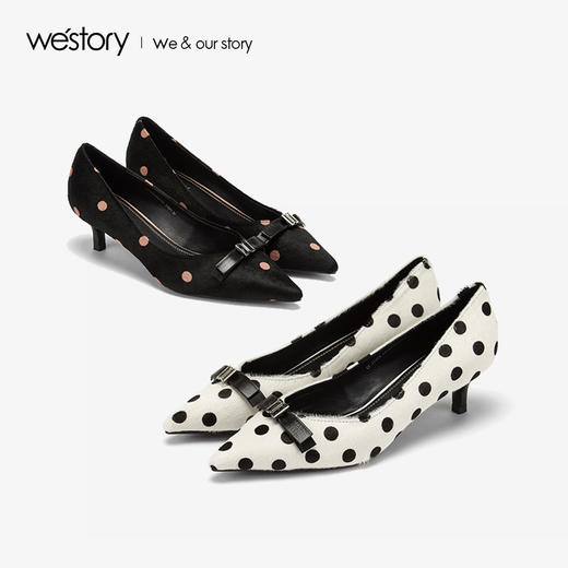westory2019新款波点尖头高跟鞋女细中跟蝴蝶结甜美W29AE50521 商品图0