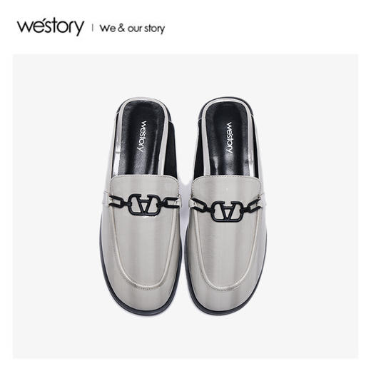 westory2020春季新款圆头亮面漆皮乐福拖鞋女W20AH51581 商品图2