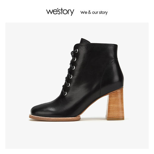 westory6孔马丁靴样式真皮高粗跟鞋女 2019年冬季新款W29DS80391 商品图2