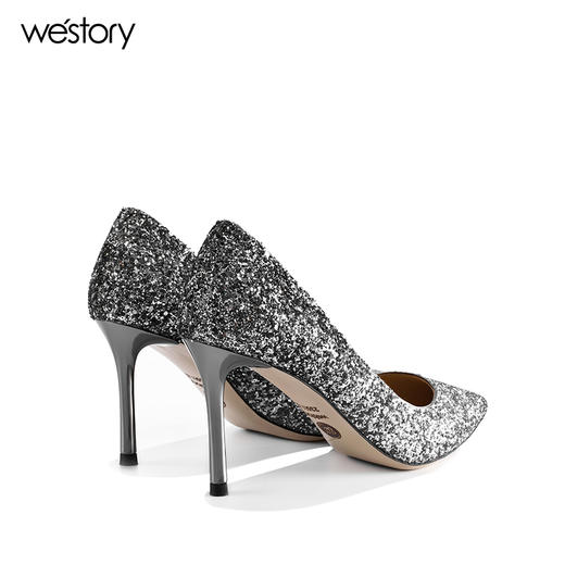 westory2019新款尖头亮片高跟鞋女细跟水钻西式婚鞋W29AE70208 商品图2