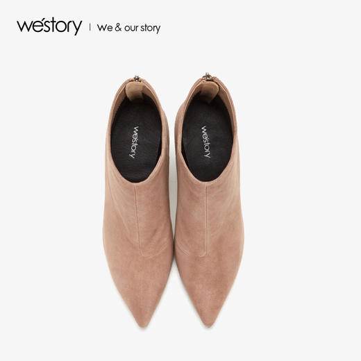 westory2018秋冬新款短靴绒面布里高跟鞋尖头时尚女鞋W284S80241 商品图2