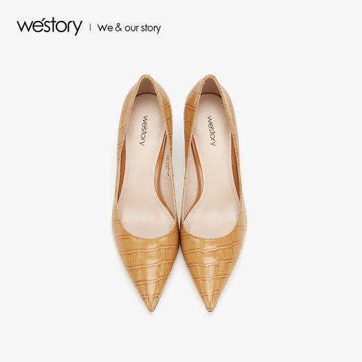westory2019秋冬新品蛇纹尖头高跟鞋女细跟优雅通勤W29CE70501 商品图3