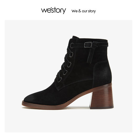 westory显瘦系带粗高跟时尚马订靴女靴 2019年冬季新款W29DS80501 商品图2