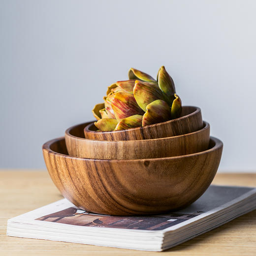 圆形木碗手工复古大号实木泡面碗日式成人儿童饭碗 商品图2