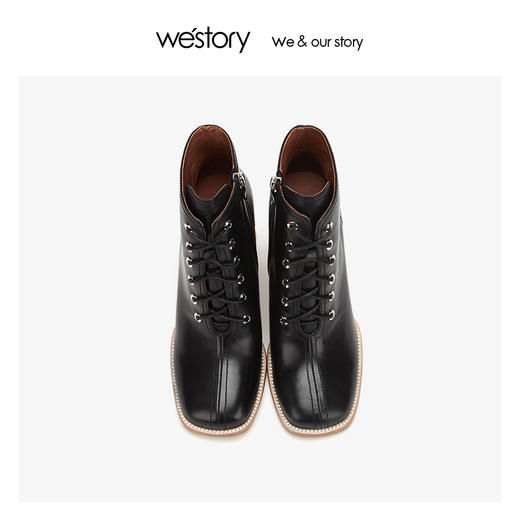 westory6孔马丁靴样式真皮高粗跟鞋女 2019年冬季新款W29DS80391 商品图1