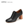 westory通勤圆头女靴2019秋冬新款方跟牛皮高跟鞋W29CM70521 商品缩略图3