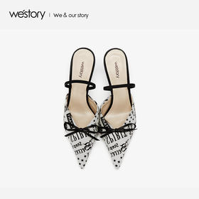 westory2019春夏字母印花包头凉鞋细跟简约仙女高跟鞋W29BH60241