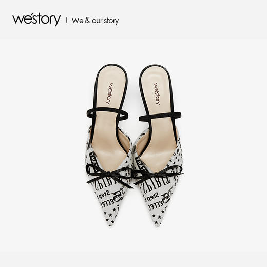westory2019春夏字母印花包头凉鞋细跟简约仙女高跟鞋W29BH60241 商品图0