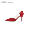 westory2019春夏新品红色高跟鞋女透明浅口中式婚鞋W29AE50381 商品缩略图1