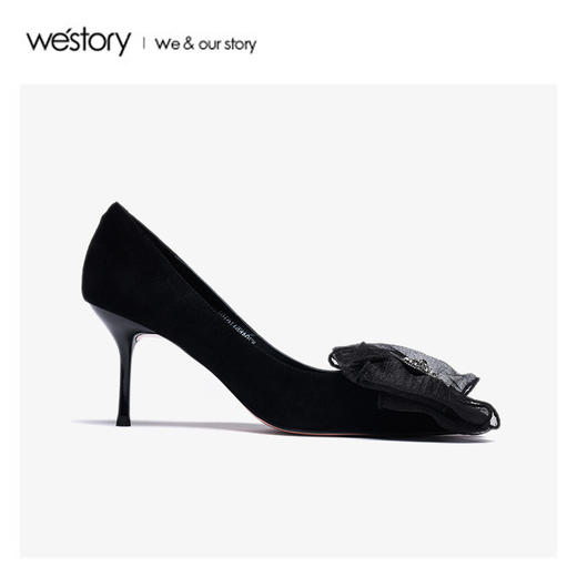 westory2020春季新款西式婚鞋尖头浅口白色高跟鞋女W20AE51161 商品图4
