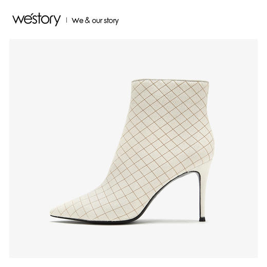westory时装条纹细超高跟短靴真皮时尚女鞋2019冬新款W29DS80561 商品图2