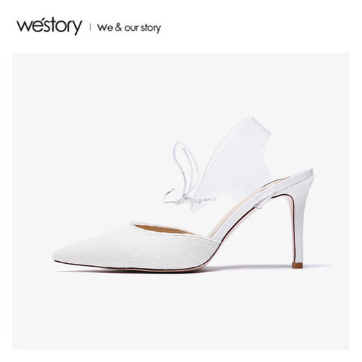westory2020春季新款尖头时尚系带绑花高跟鞋凉鞋女W20AH51691 商品图1