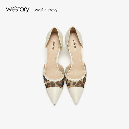 westory2019夏季新款豹纹拼接空鞋女细高跟社交单鞋W29BH60421 商品图2