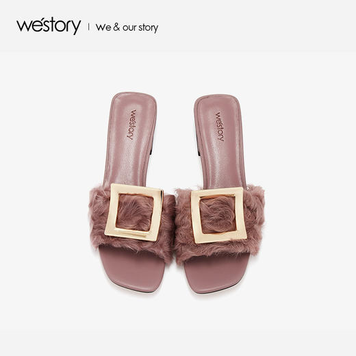westory2019春夏新款毛毛仙女拖鞋方跟优雅甜美凉鞋W29BJ60191 商品图1