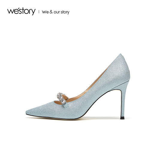 westory2019春夏亮片宴会高跟鞋浅口尖头水钻优雅女鞋W29AE50211 商品图1