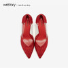 westory2019春夏新品红色高跟鞋女透明浅口中式婚鞋W29AE50381 商品缩略图3
