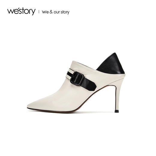 westory2019秋季新品尖头皮带扣撞色及踝细跟裸靴女W29CM70361 商品图3