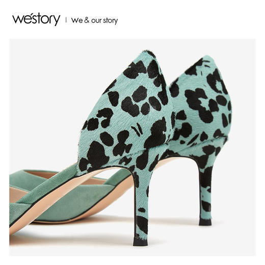 westory2019新款性感尖头高跟鞋细跟豹纹复古少女单鞋W29AH50151 商品图2
