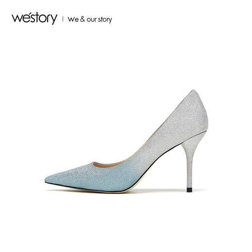 westory2019春夏浅口亮片高跟鞋闪钻细跟气质单鞋女W29AE50161 商品图3