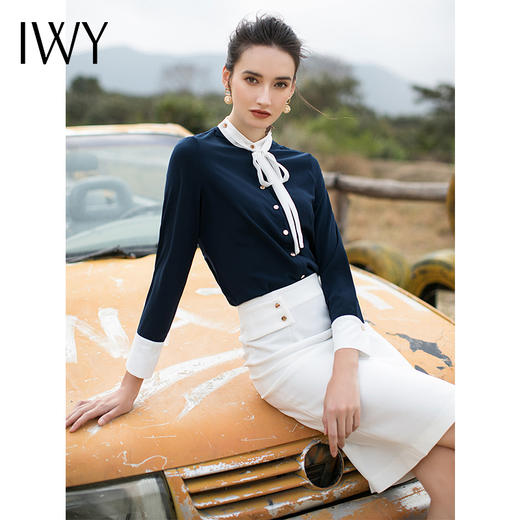 IWY/百搭深蓝色浅蓝色衬衫通勤外穿内搭衬衫 衬衣 B48 商品图2