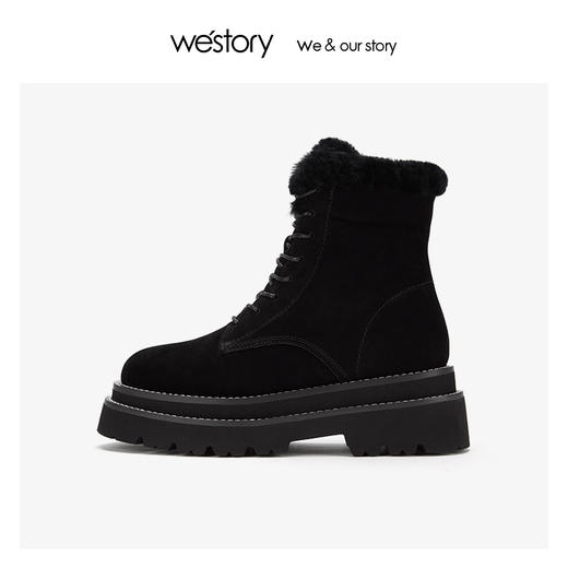 westory加绒保暖真皮粗跟户外工装靴2019冬新款雪地靴W29DS80591 商品图2