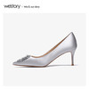 westory2020春季新款中式婚鞋尖头钻扣浅口高跟鞋女W20AE51651 商品缩略图1