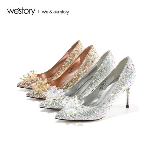 westory西式婚鞋女2019新品细跟婚纱鞋浅口水钻高跟鞋W29AE70068 商品图3