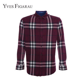 YvesFigarau伊夫·费嘉罗春夏100%棉商务休闲格纹舒适透气长袖衬衫622360