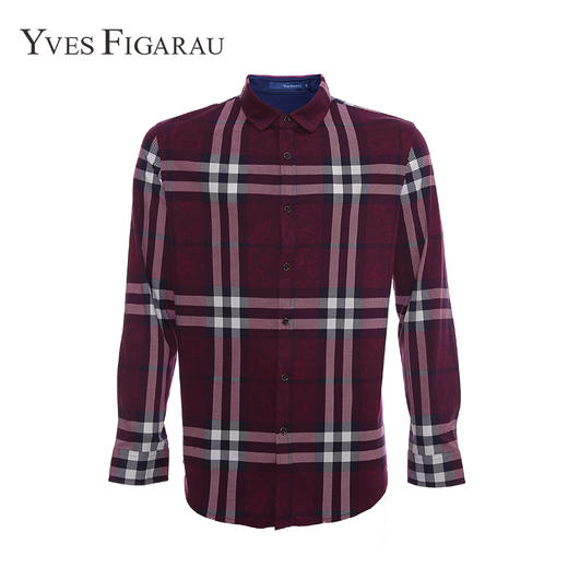 YvesFigarau伊夫·费嘉罗春夏100%棉商务休闲格纹舒适透气长袖衬衫622360 商品图0
