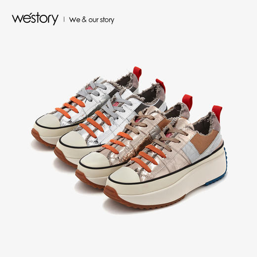 westory2019夏秋新品金属拼色运动鞋女松糕底舒适休闲W29CM70411 商品图0