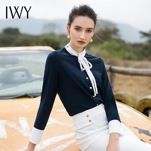 IWY/百搭深蓝色浅蓝色衬衫通勤外穿内搭衬衫 衬衣 B48 商品图4