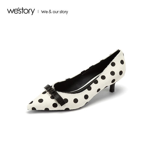 westory2019新款波点尖头高跟鞋女细中跟蝴蝶结甜美W29AE50521 商品图1